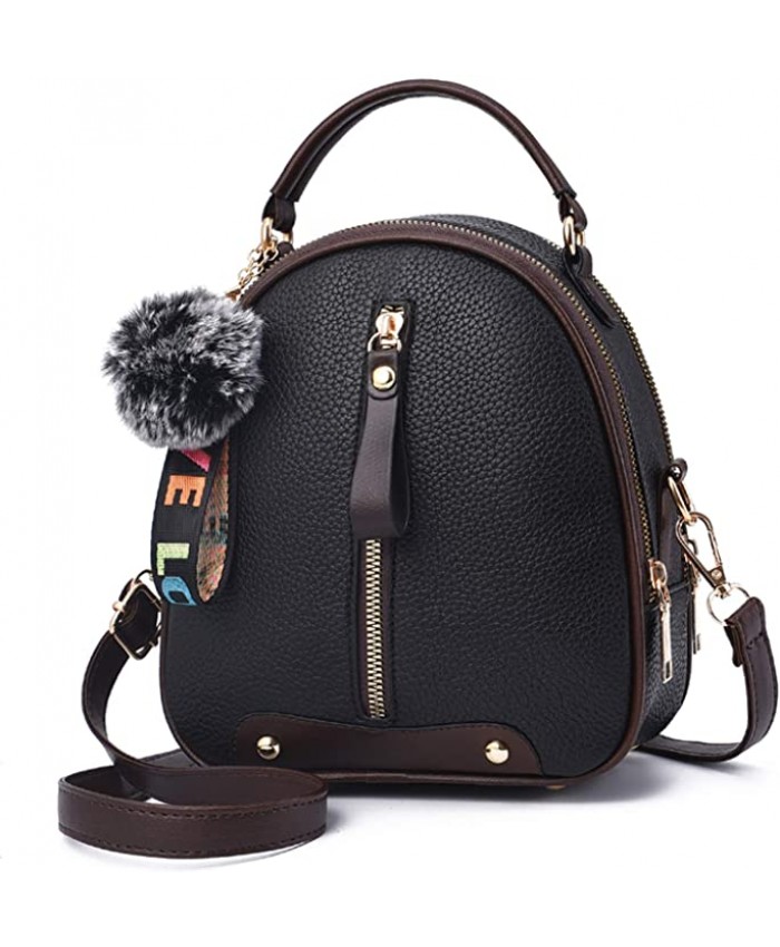 DOBBON Women's Fashion Purse Backpack Multipurpose Design Handbags and Shoulder Bag PU Leather Travel bag Black