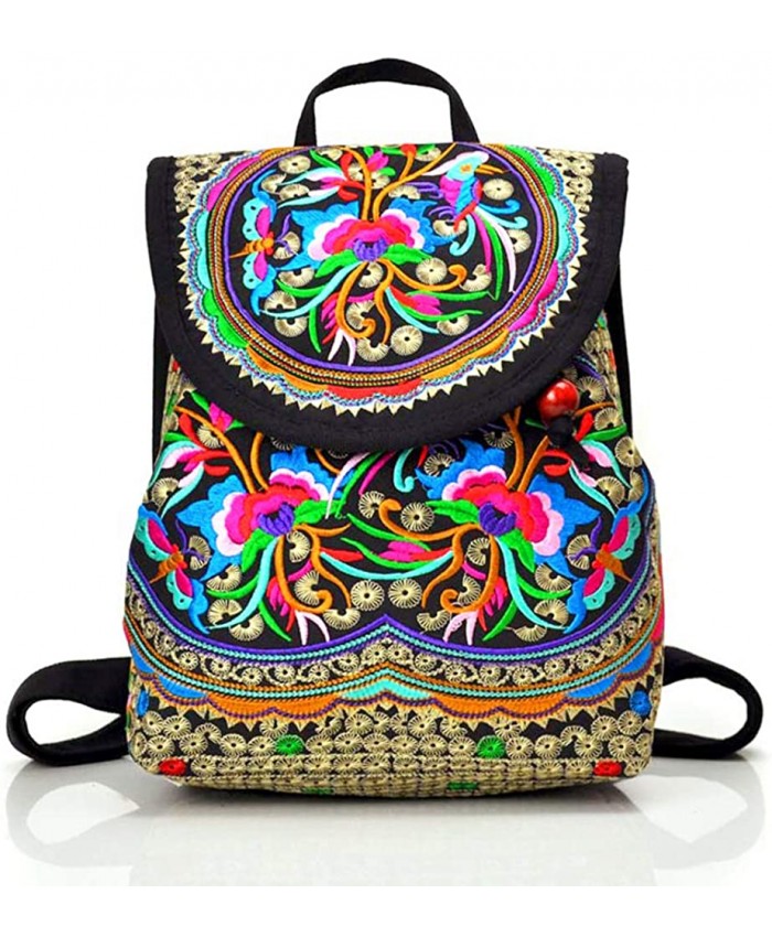 Embroidered Backpack Purse for Women Boho Backpack Vintage Canvas Travel Shoulder Bag for Women Girls