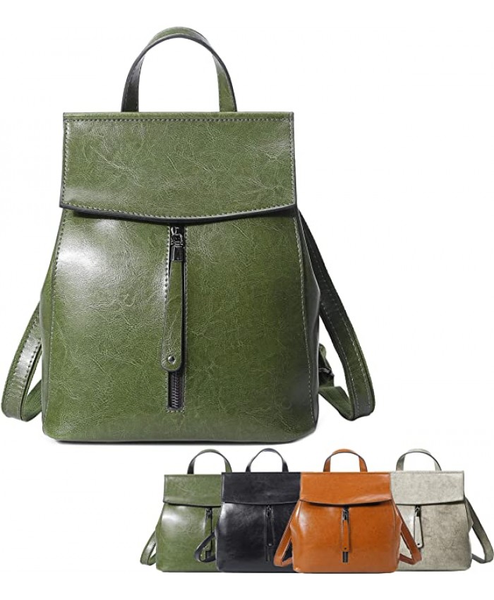 Fantasylinen Women Bags Backpack Purse Genuine Leather Zipper Bags Casual Backpacks Shoulder Bags Green