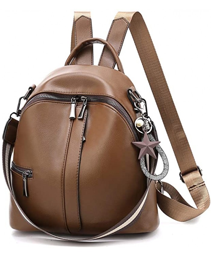Fashion Mini Backpack Purse For Women Girls Convertible Shoulder Bag Leather School Bag Daypacks Brown
