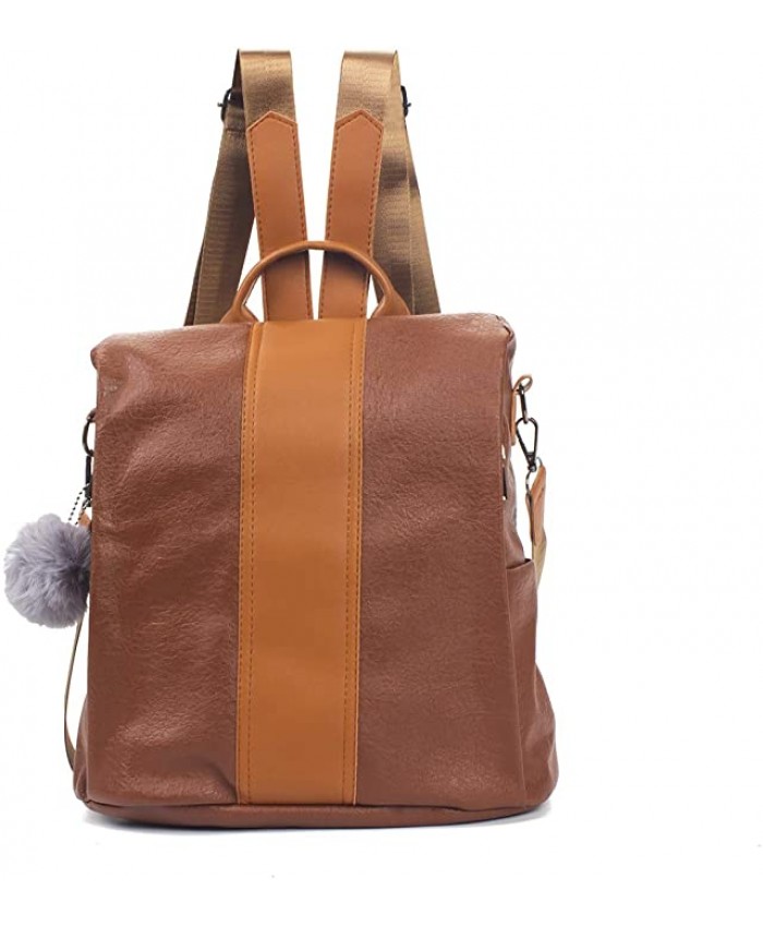 Fuaisi Fashion Women Backpack Nylon Waterproof Anti-theft Outdoor Casual Leather Shoulder Bag Handbag Purse Brown