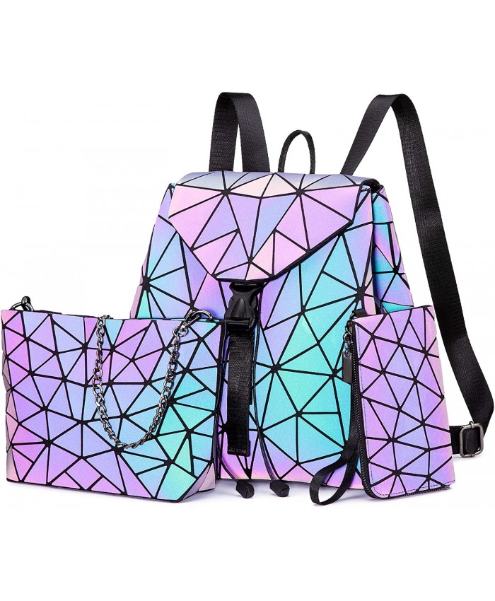 Geometric Luminous Backpack for Women Holographic Reflective Purses Crossbody Bag Wallet Handbags