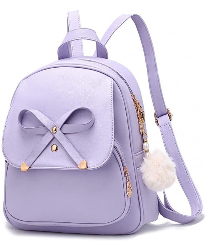 Girls Bowknot Fashion Backpack Cute Leather Backpack Mini Backpack Purse for Women Satchel School Bags Casual Travel Daypacks Purple