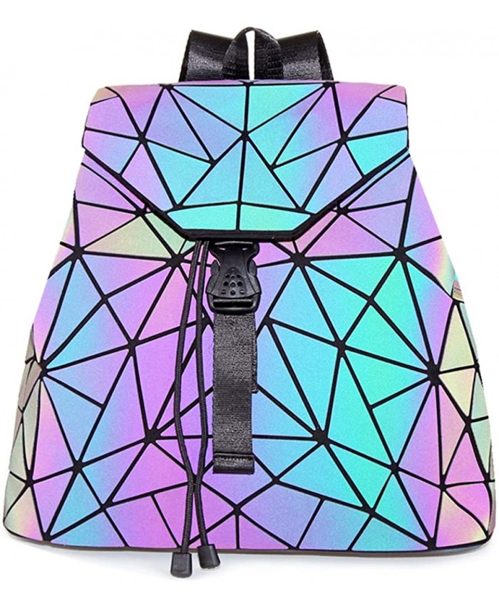 HotOne Geometric Luminous Purses and Handbags Shard Lattice Eco-friendly Leather Holographic Purse Backpack 3191