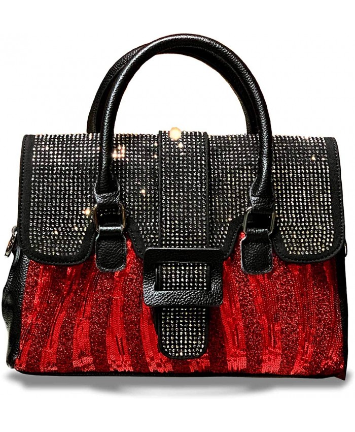 JINMANXUE Fashion Women Tote Bags Top Handle Satchel Handbags Leather Rhinestones Shouler Purse Red