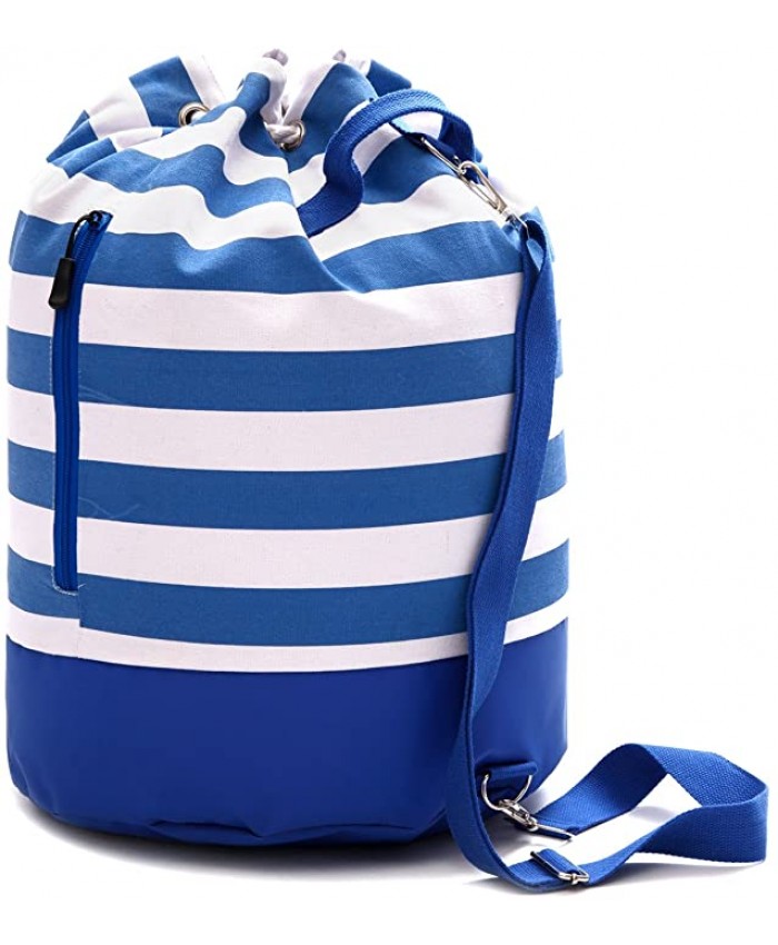 Large Canvas Beach Bag - Single Strap Bag With Waterproof Bottom - Drawstring Backpack For Beach And Travel