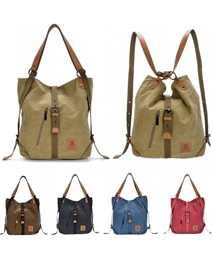 Leijing Women Canvas Casual Multifunctional Microfiber Leather Large Capacity Handbag Shoulder Bags Backpack Khaki one size