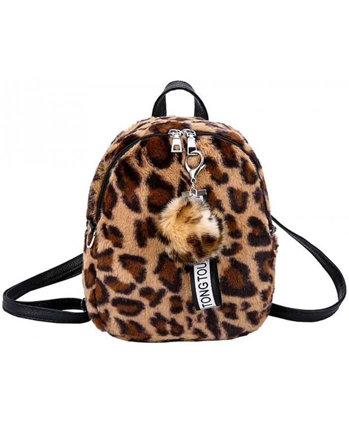 Leopard Pattern Crossbody Shoulder Bags Women Girls Backpack Faux Fur Mini Travel Daypack Brown