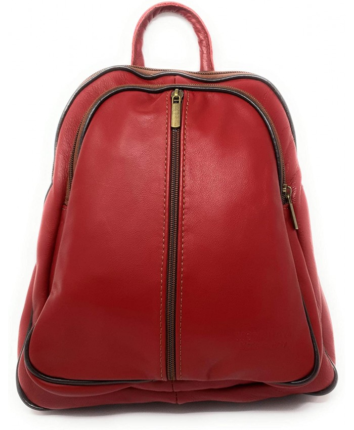 MONAHAY Italian Leather Backpack For Women Travel Bag Rucksack Shoulder Bag Red