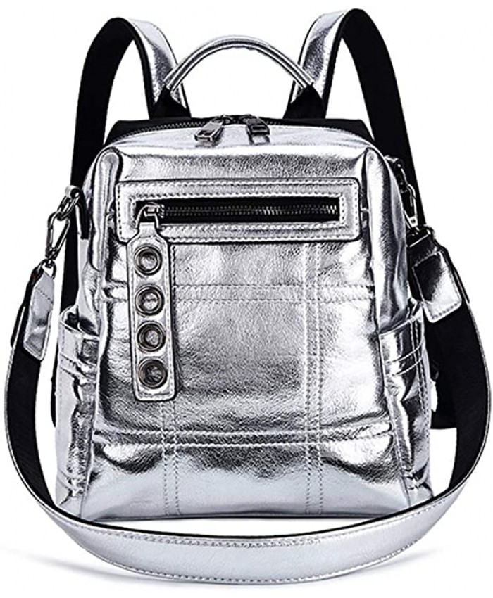 NIGEDU Glitter Backpack Women Shoulder Bag Multi-Functional Backpacks for Teenage Girls School Bag Female Travel Bag Silver