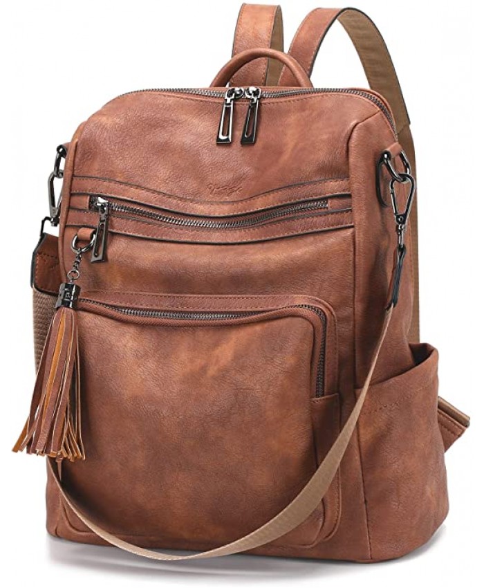 OPAGE Women Backpack Purse Fashion Leather Large Convertible Ladies Tassel Pendant Zipper Pocket Shoulder Travel Bag
