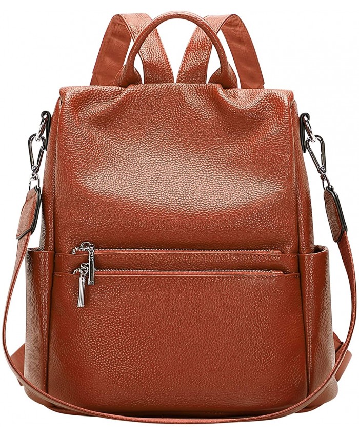 OVER EARTH Genuine Leather Backpack Purse for Women Anti theft Backpacks Rucksack Purse Shoulder Bag MediumO143E Brown