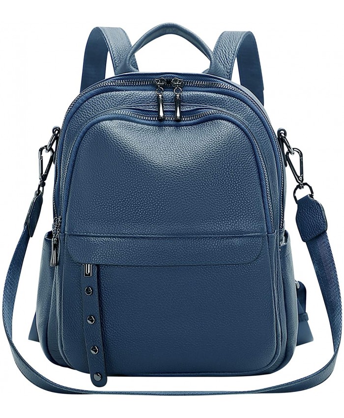 OVER EARTH Genuine Leather Backpack Purse for Women Soft Convertible Backpack Purse Ladies Shoulder BagO602E Indigo Blue