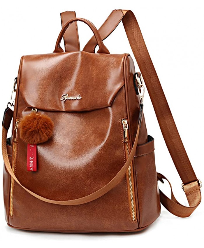 PU Leather Backpack Purse for Women with Anti-theft Pockets Medium - Tan