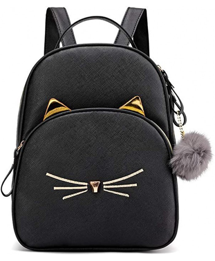 ROSASSY Cat Mini Backpack Purse for Women Cute Small Leather Backpack Casual Daypack for Girls Black