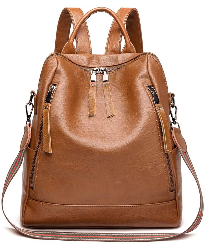 Women Backpack Purse PU Soft Leather Ladies Rucksack Casual Shoulder Bag Travel for Girls Brown UBG68BRO