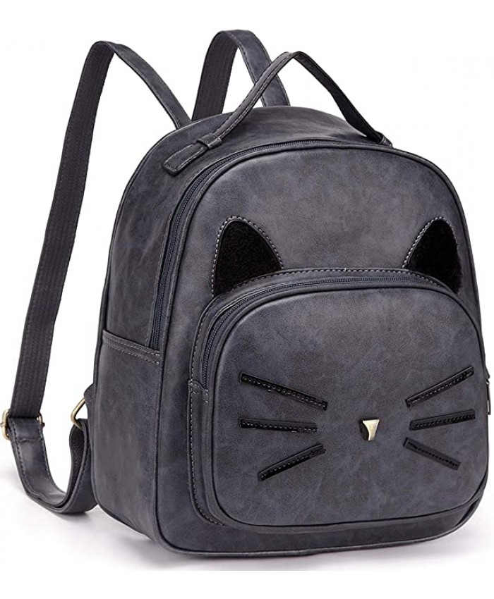 | Women Mini Leather Backpacks Cute Cat Teen Girls Daypack Rucksack Small Bags Grey | Casual Daypacks