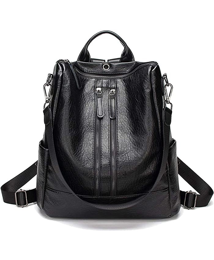Women's Fashion Backpack Purses Soft Leather Backpack and Handbag Multi-pockets Sling Backpack for School Black