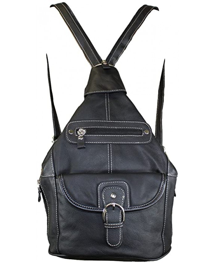 Women's Genuine Leather Sling Purse Handbag Convertible Shoulder Bag Tear Drop Backpack Mid Size Black