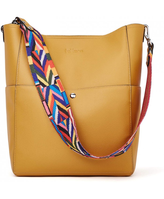 BROMEN Handbags for Women Leather Hobo Bags Designer Shoulder Bucket Crossbody Purse Yellow
