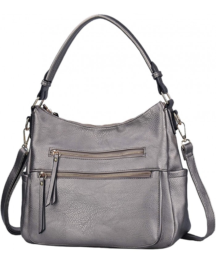 Handbags JOYSON Crossbody Bags PU Leather Hobo Shoulder Bag Multi-pocket Top-Handle Purse Silver Grey