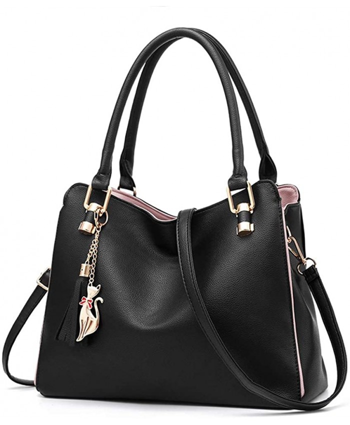 Hobo Handbags for Women Faux Leather Purses and Handbags Designer Top Handle Satchel Handbags（Black）