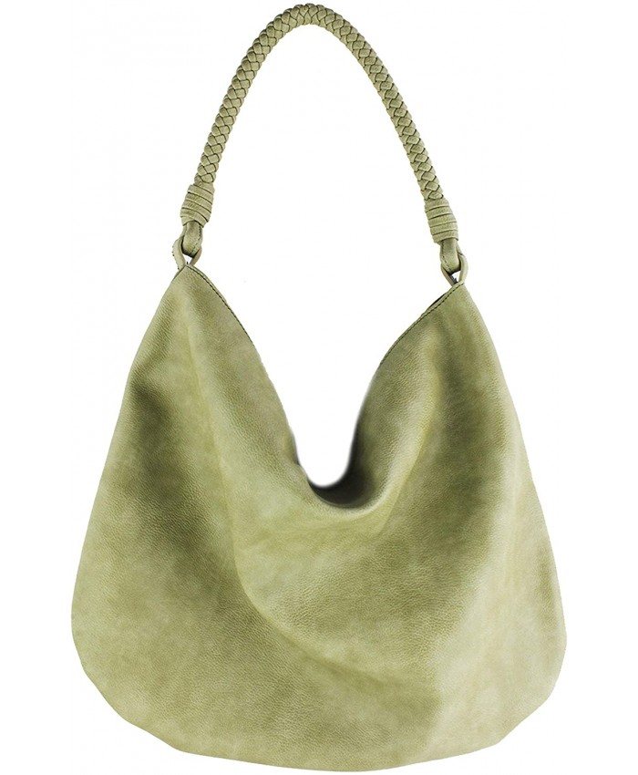 Hobo Shoulder Bag With Braided Handle and Top Zipper Closure Matcha