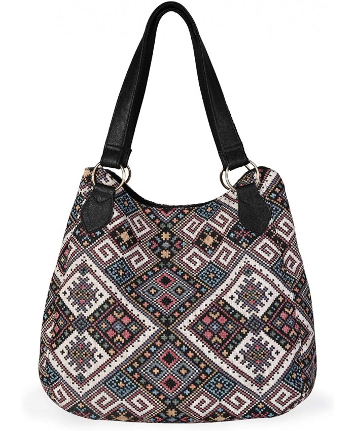 IDAILU Hobo Bags for Women Vintage Canvas Multi-pocket Shopper Tote Handbags and Purses Black Boho 14.5L x 6.5W x 11.5H