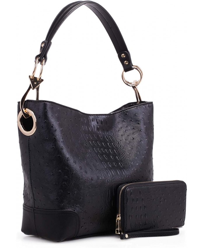 MKF Set Hobo Bag for Women & Wristlet Wallet – PU Leather Designer Handbag Purse – Shoulder Strap Lady Fashion Black