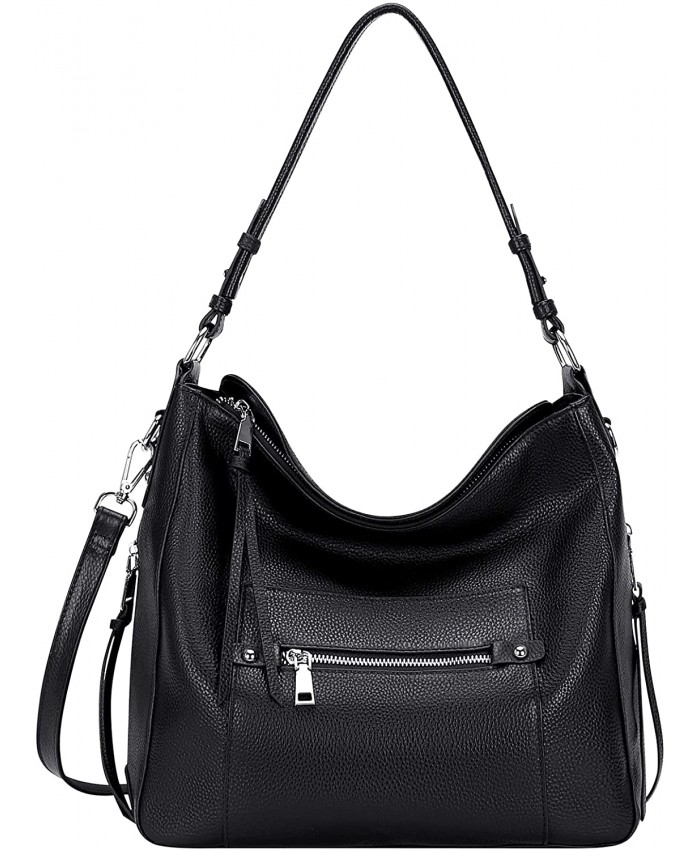 OVER EARTH Hobo Purses and Handbags for Women Genuine Leather Shoulder Bag Crossbody PurseO171E Black