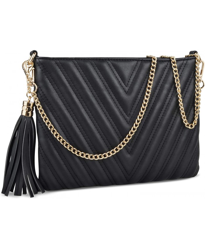 Quilted Crossbody Bag with Tassel and Chain Strap Lightweight Zipper Classic Wallet Clutch Wristlet for Women Girls Black-1 Handbags