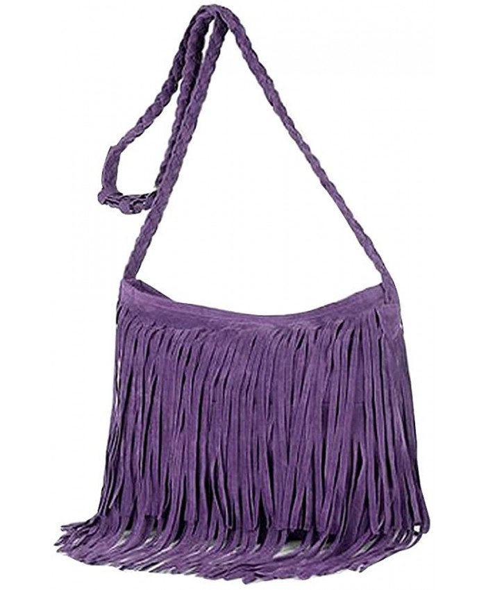 Rebecca Suede Fringe Tassel Crossbody Bag Women Hobo Shoulder Bags Handbag Purse Purple
