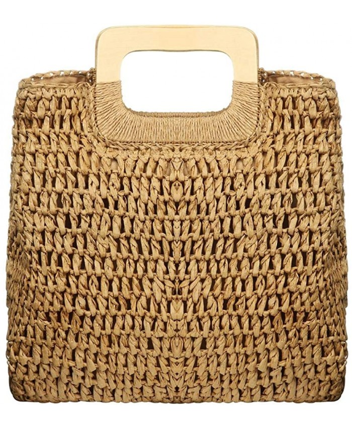 Straw Tote Bag Women Hand Woven Large Casual Handbags Hobo Straw Beach Bag with Lining Pockets for Daily Use Beach Travel Khaki