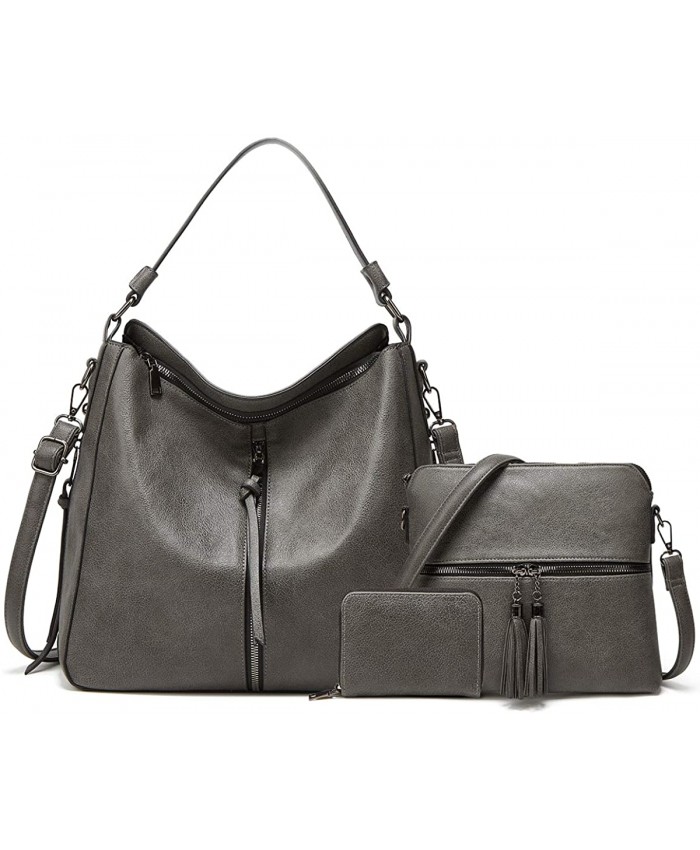 Women Fashion Handbags Wallet Tote Bag Shoulder Bag Top Handle Satchel Purse Set 3pcs grey-C