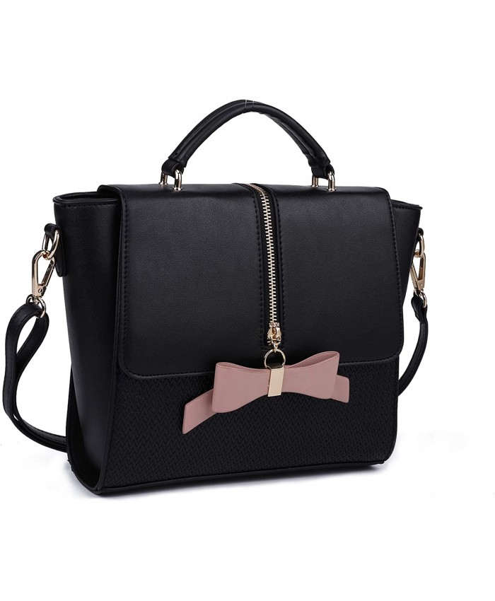 Black Crossbody Bags for Women Small Crossbody Handbags and Shoulder Purses Top Handle Casual Satchel Bags with Bow-Knot Black