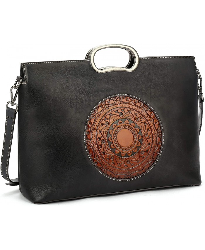 Genuine Leather Handbags for Women Organizer Crossbody Bag Large Satchel Vintage Embossing Totem Shoulder Bag