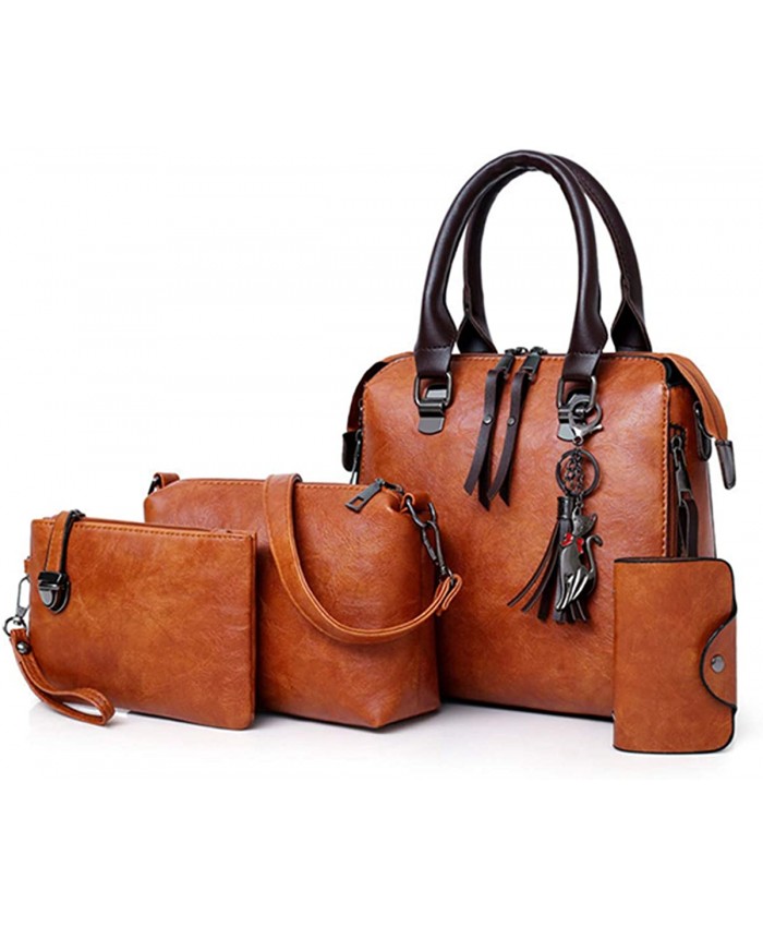 Handbags for Women JOSEKO Lady Large Capacity Tote Bag Tassel PU Leather Shoulder Bags Satchel 4pcs Purse Set Gift