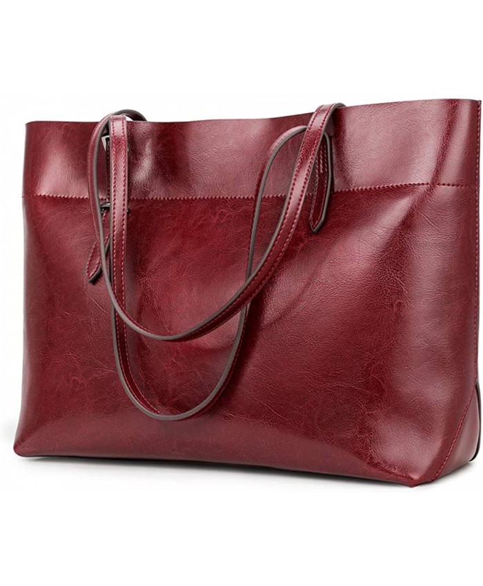 Kattee Vintage Genuine Leather Tote Shoulder Bag for Women Satchel Handbag with Top Handles 1-Red