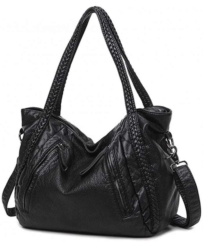 Large Black Slouchy Purse Women Shoulder Handbags Braided Hobo Tote Purse Crossbody Bag