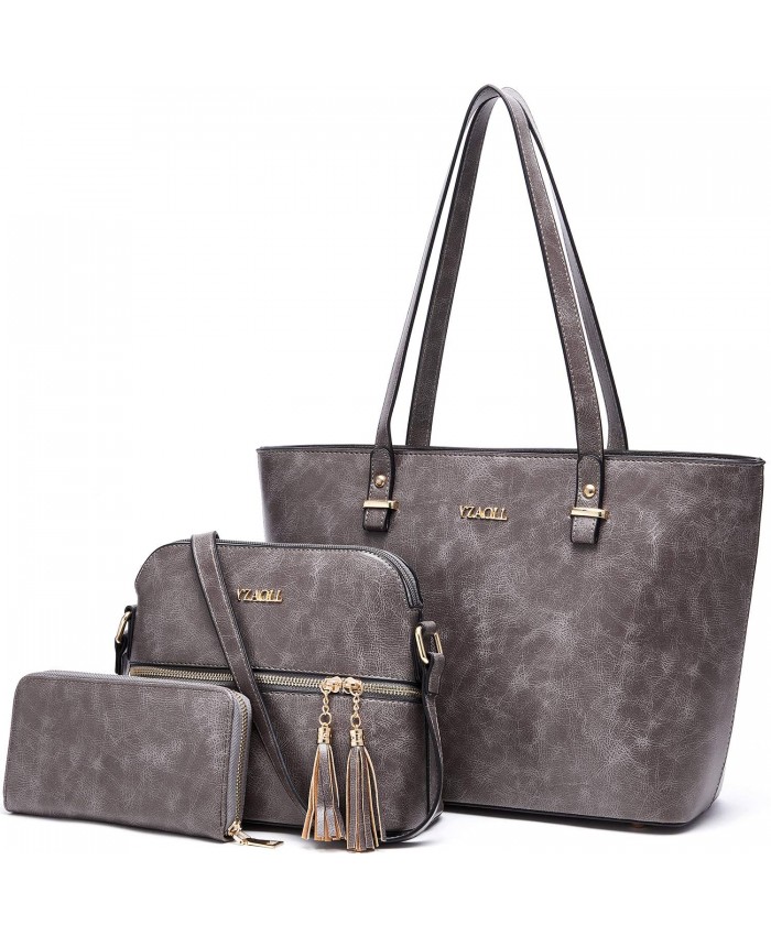 Purses and Wallets sets for Women Fashion Satchel Handbags Ladies Work Tote Bags Shoulder Bag 3pcs with matching purse Gray