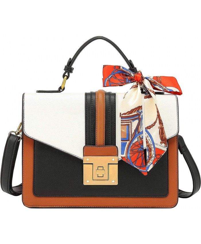 Scarleton Medium Top Handle Satchel Handbag for Women Purses for Women Tote bag for Women H206504A - Brown White Handbags