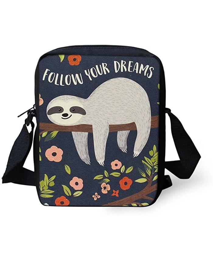 UNICEU Cute Sloth Flower Print Messenger Bag Ultralight Small Portable Women's Outdoor Sport School Bags Purse