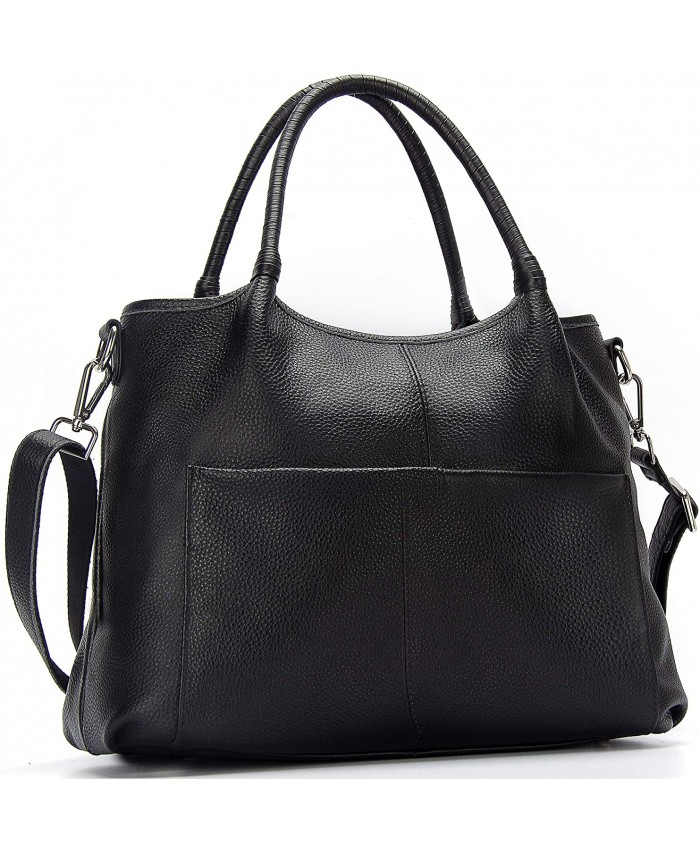 Valrena Genuine Leather Handbags Shoulder Tote Organizer Top Handles Crossbody Bag Satchel Designer Purse for Women black