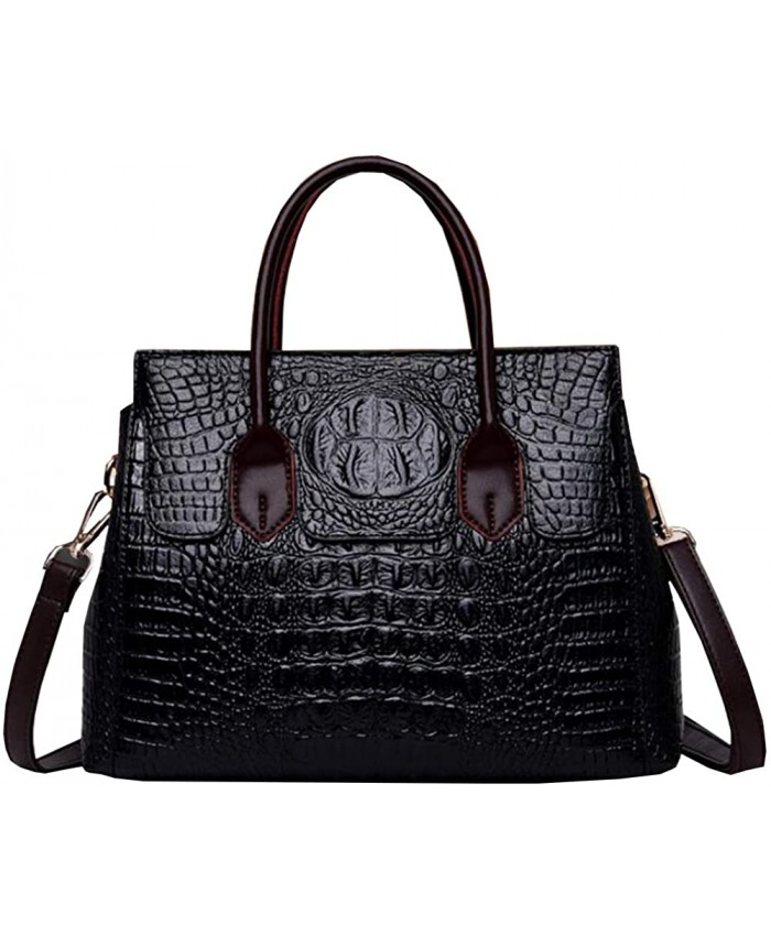 Women Satchel Handbags Top-Handle Bags fuax Leather Embossed Crocodile pattern shoulder bag Black Large
