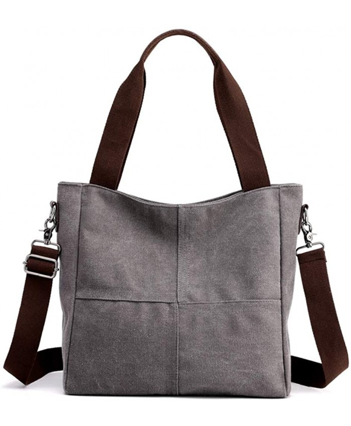 Women's Canvas Shoulder Bags Tote Purses Satchel Work Shopping Crossbody Bag Grey