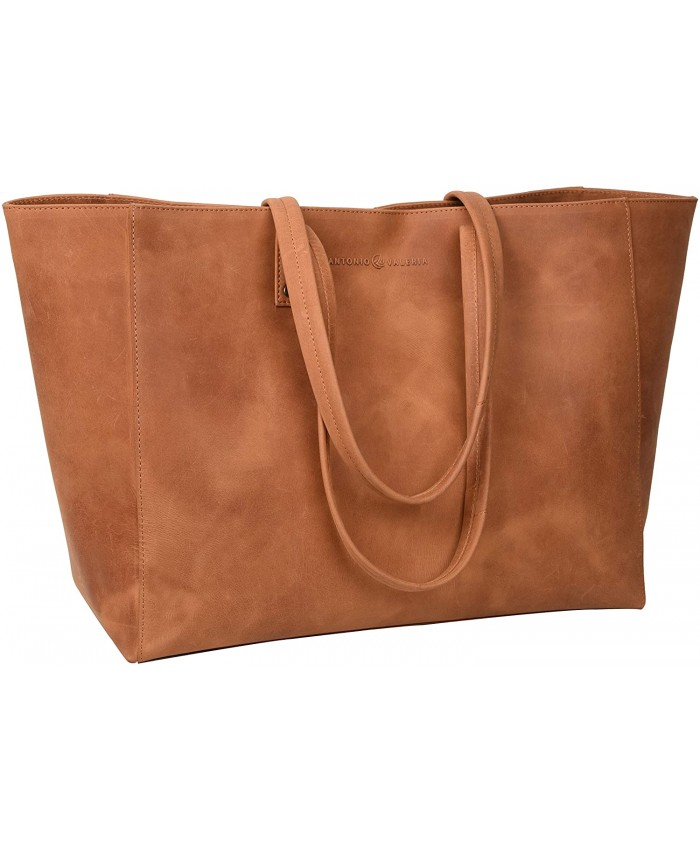 Antonio Valeria Avery Cognac Leather Tote Top Handle Shoulder Bag for Women