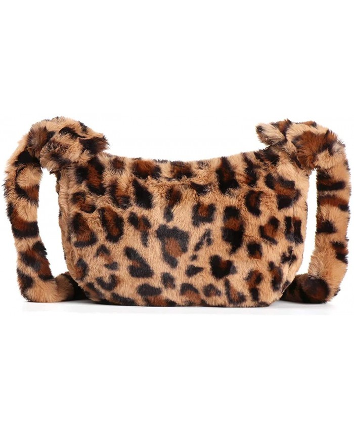 BABABA Plush bag women's new personalized leopard print shoulder bag for autumn winter Leopard Print Handbags