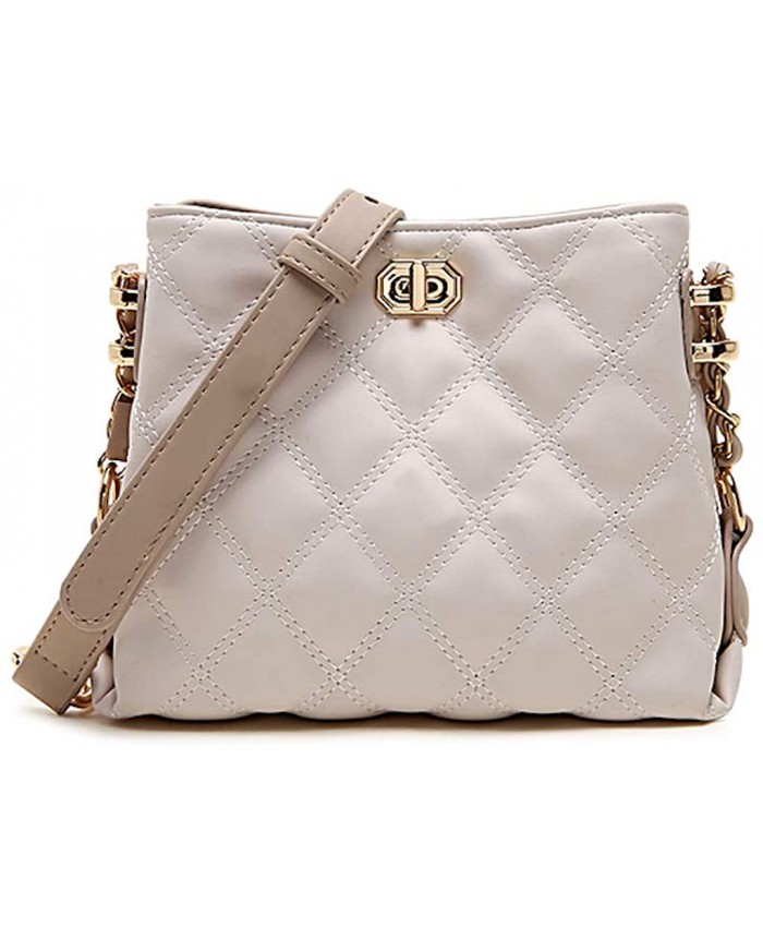 Bestsent Women's Small Leather Crossbody Bag Quilted Shoulder Purse with Chain Strap （White） Handbags