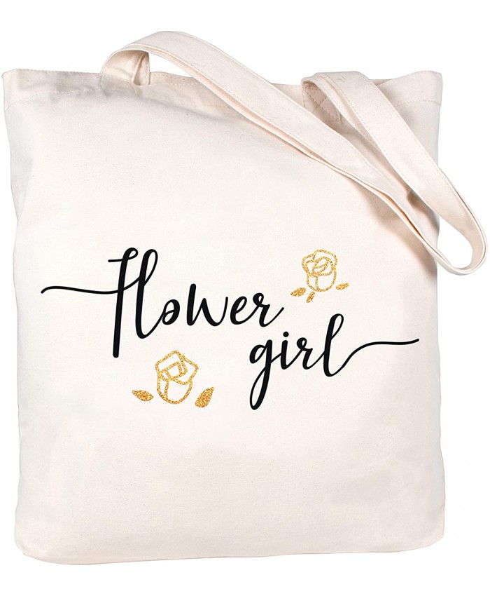 Caraknots Women Flower Girl Tote Bag Wedding Bridal Shower Gifts Canvas Shoulder Bag with Interior Pocket 100% Cotton