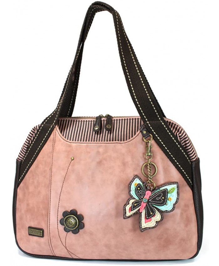 Chala Handbags Dust Rose Shoulder Purse Tote Bag with Key Fob coin purse - Dusty Rose New Butterfly Dusty Rose